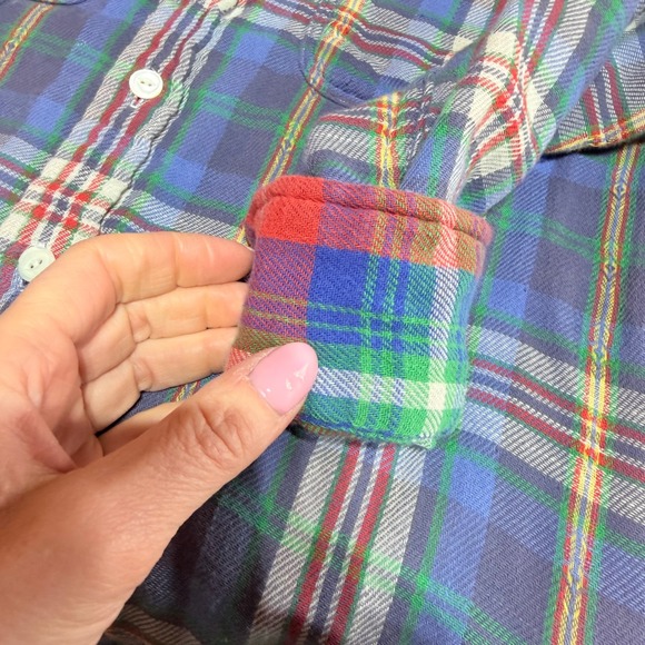 Polo Ralph Lauren Flannel Shirt Women S Blue Plaid Relaxed Fit Cabincore Grunge - Picture 9 of 12